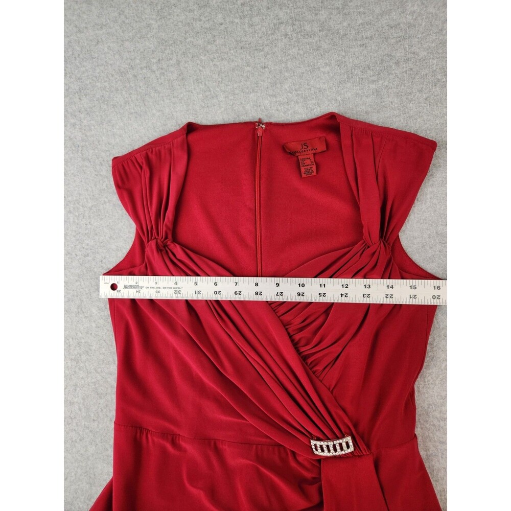 JS Collection Women's 8 Ruche Red Cocktail Dress‎ Party Ruffles Pleated Fancy - Picture 12 of 16